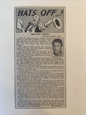 Orlando Cepeda Hats Off San Francisco Giants 1958 Sporting News Baseball 4X8