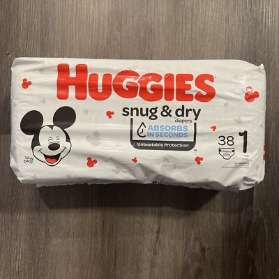 Huggies Diapers Size 1 Qty 38 Snug & Dry Disney Baby 8-14lbs Infant NEW Boxed