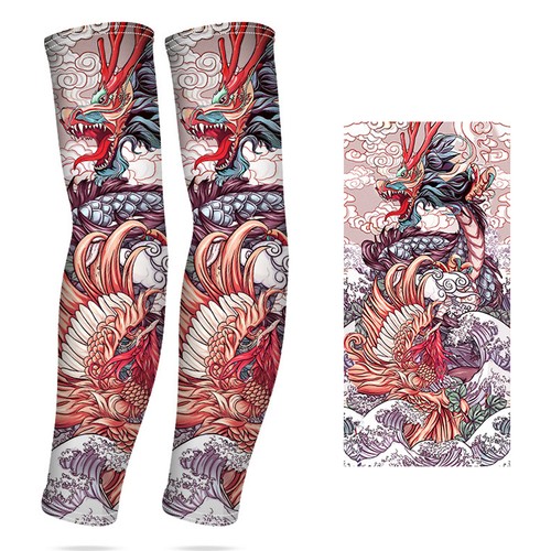 Tattoo Cooling Arm Sleeves Ice Silk Cycling Basketball UV Sun Protection Art Men - Picture 38 of 40