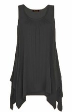 Women Ladies Hanky Hem Sleeveless Flared Jersey Long Tunic Flared Swing Vest Top