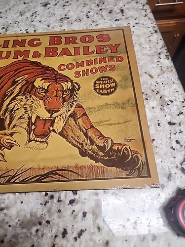 Vintage Ringling Brothers Barnum Bailey Tiger Circus Poster Mounted OnBOARD25x17 - Picture 15 of 16
