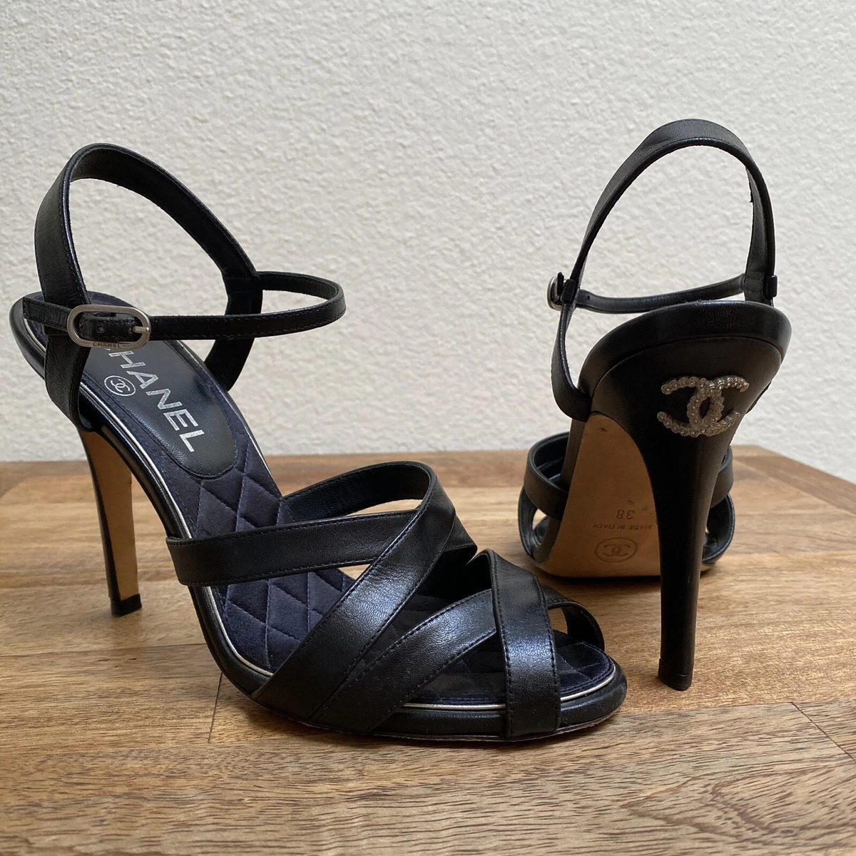 CHANEL, Shoes, Black Chanel Quilted Sandals Size 38 Have Been Resoled  Heel Size 4