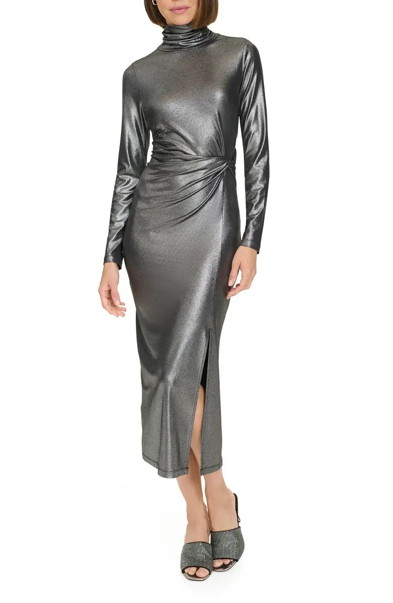 Tommy Hilfiger Shimmer Ruched Long Sleeve Dress Size 10 MSRP 119