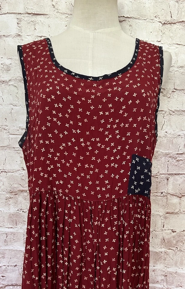 Vestido Karen Kane 8 Vintage Ditsy Años 90 Floral Sin Mangas Cottage Granate Crepé Foto 4 de 4