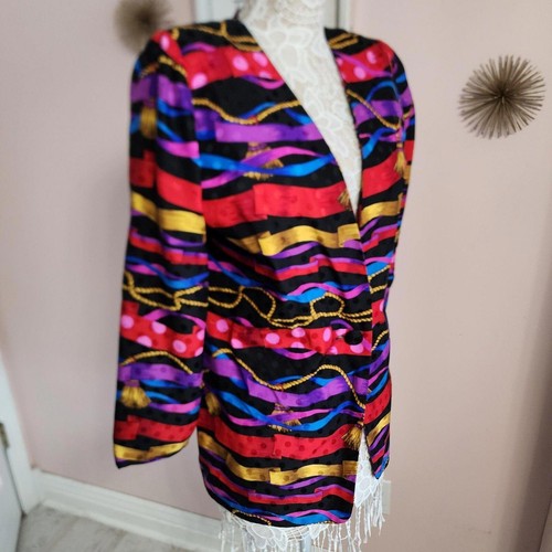 LKNW Vintage Maggy London Colorful Blazer Jacket 100 silk lined 14 - Picture 2 of 8