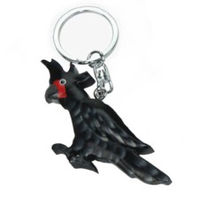 Palm Cockatoo Parrot Black Bird Wooden Keychain Bag Charm