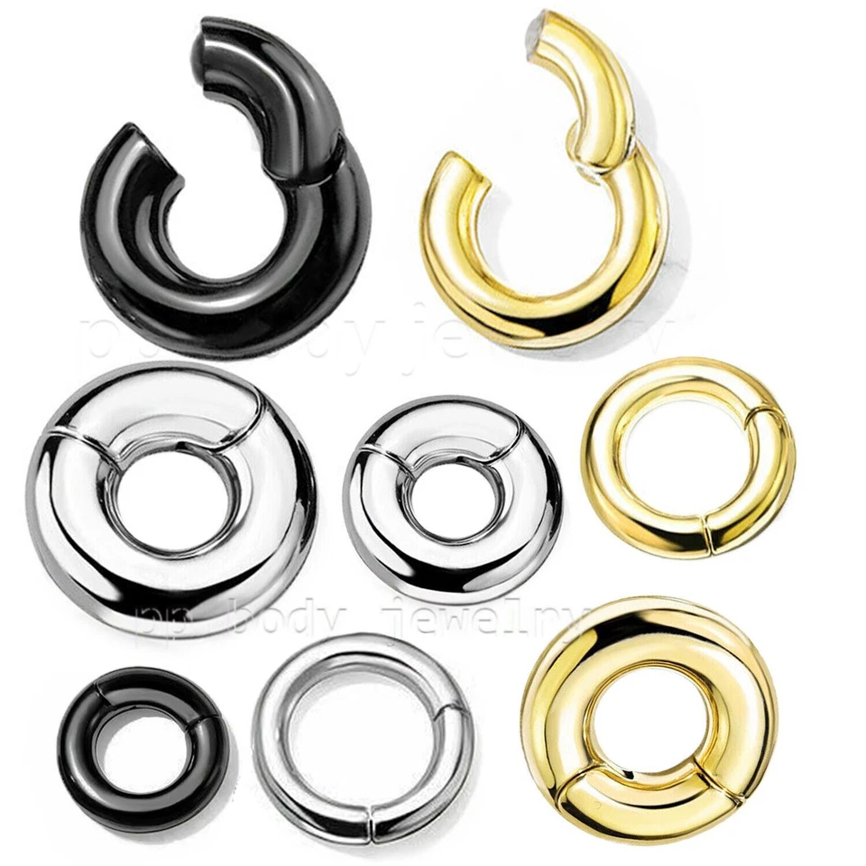 PAIR Large Gauge Hinged Clicker Segment Ring PVD Surgical Steel Earrings Septum - Image 2 of 4