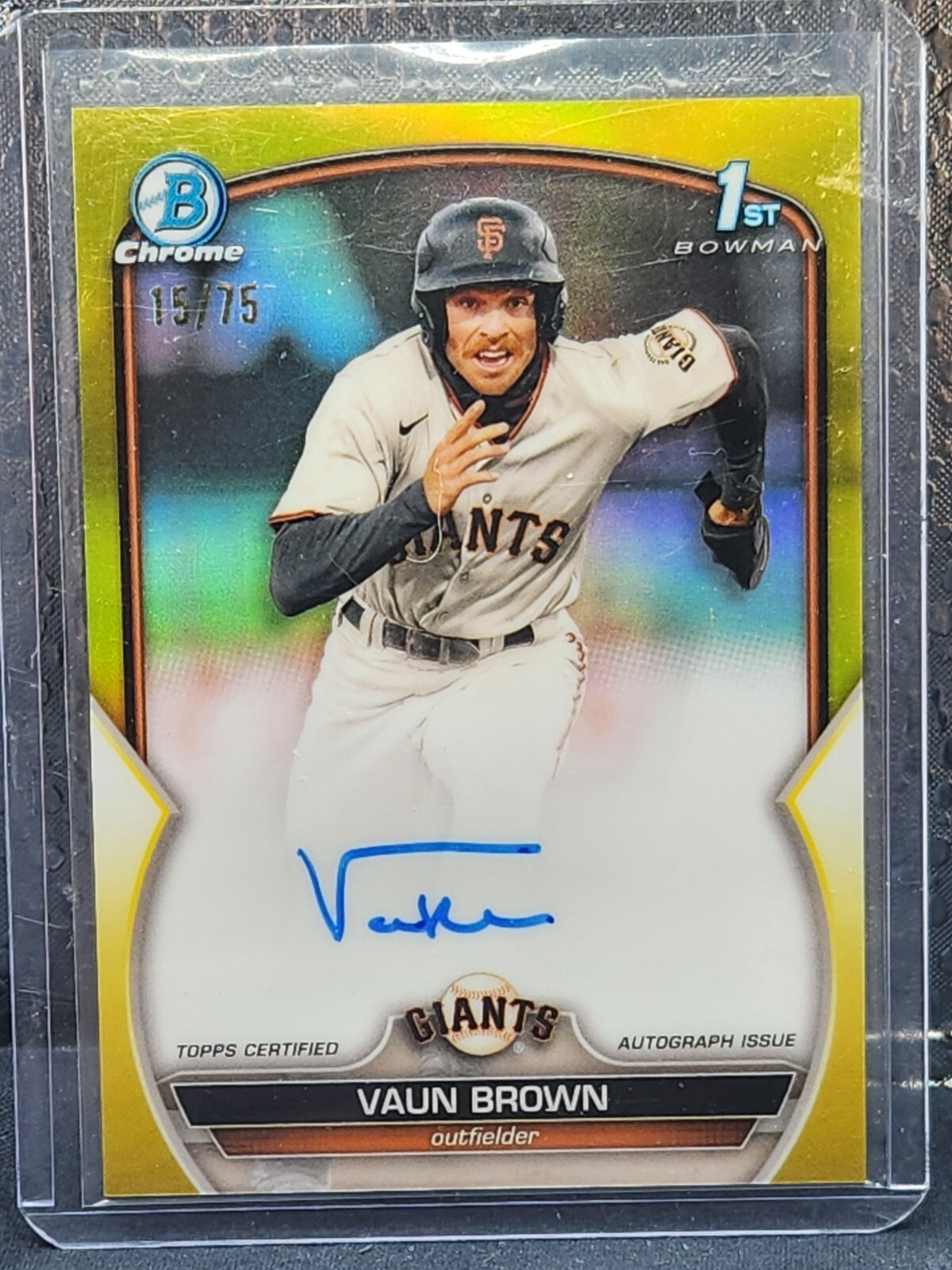 2023 Bowman Chrome🔥VAUN BROWN 1st🔥Yellow Refractor Auto /75 Giants