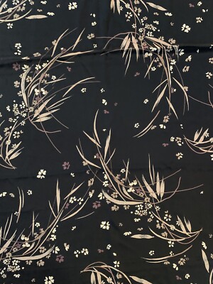 4 Yards 45  Vintage Fabric Black Tan Cream Grass Flowers Floral Polyester