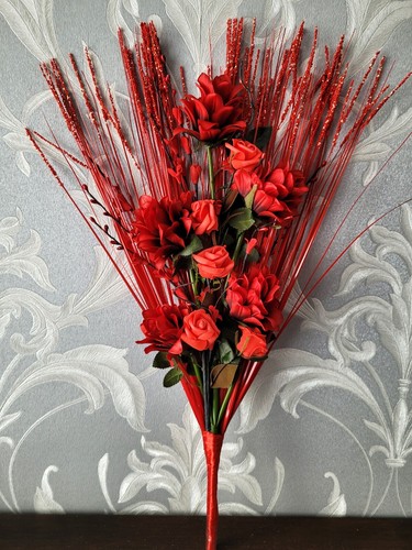 ROTER BLUMENGRASSTRAUSS, 58 cm, HANDGEFERTIGTE KUNSTSEIDE, KEINE VASE - Bild 5 von 6