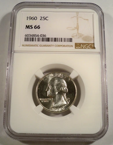 1960 NGC MS66 WASHINGTON QUARTER 25c SILVER MS 66