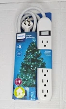 Phillips 6 Foot 6 Outlet Power Strip Braided Cord Gray/White