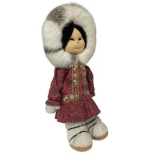 Eskimo Girl Doll Handmade Cloth Rag Vintage Original 18 Inch Very Nice