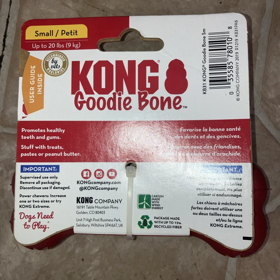 x1 Rojo KONG Goodie Hueso Goma Natural para Perros Pequeños Juguete Masticador Promedio Foto 2 de 2