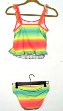Girls Reel Legends Tankini 2 Piece Neon Sherbet Ruffle Strap Swimsuit Sz L/14