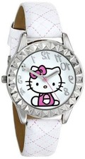 NEW HELLO KITTY SILVER TONE,WHITE PLASTIC BAND,CRYSTAL BEZEL WATCH HKAQ2800