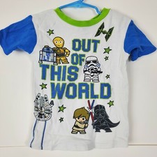 Star Wars Boys Pajama Top 5T Blue Crew Neck C3PO R2D2 Graphic Sleep Shirt Toddle