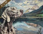 Weimaraner dog painting by a scenic lake 8x10 Print