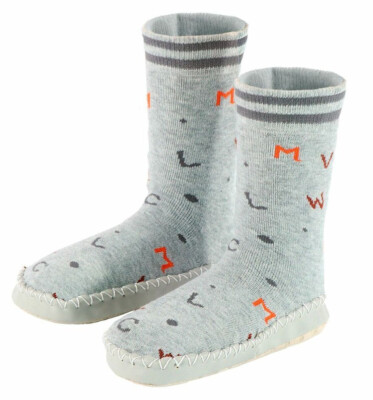 Hüttenschuhe Grau  Allover-Strick   Buchstaben   GR.25 NEU mit Etikett