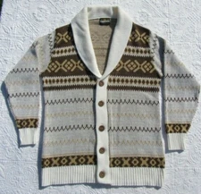 VINTAGE SPORTSWEAR ACRYLIC Cardigan Sweater LARGE MEN'S GEOMETRIC BIG LEBOWSKI