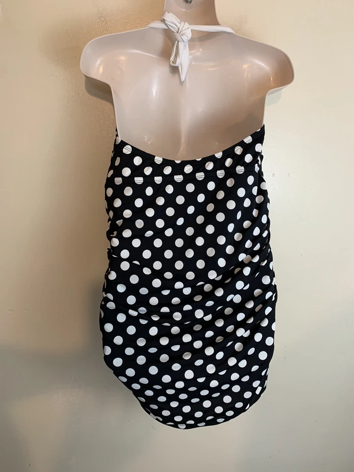 Chaps Mujer Talla 12 Negro Blanco Punto Construido N Sujetador Halter Top Traje de Baño Vestido de Baño Foto 2 de 4