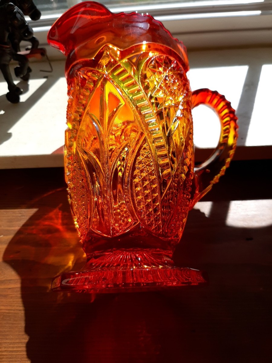 Vintage Viking Glass Amberina Pitcher, Yesteryear Pattern 8 1/4 in