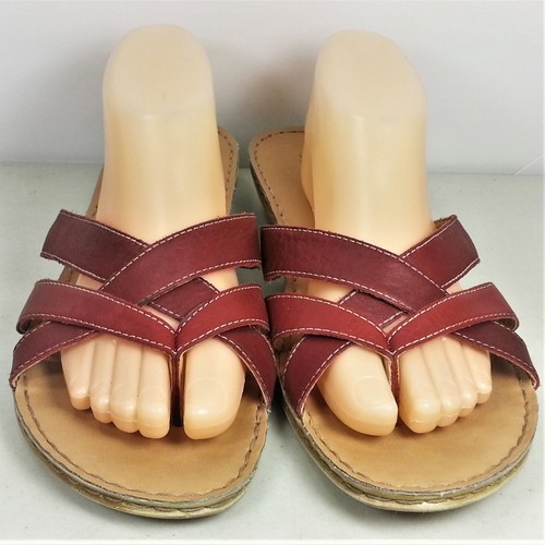 Bjorndal Laura Womens Red Leather Criss-Cross Strappy Open Toe Sandals Size 11 - Picture 3 of 10