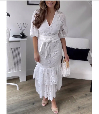 まりあ ZARA NWT WOMAN $169 BELTED EMBROIDERED MIDI DRESS OYSTER