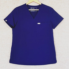 Figs Scrubs Top Womens S Navy Blue Short Sleeve Chest Pocket Nurse Medical Shirt