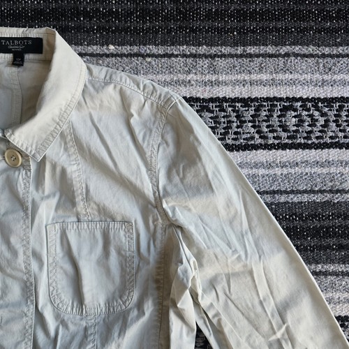Talbots Sz 10P Long Sleeve Button Front Lightweight Safari Jacket Light Tan - Picture 3 of 14