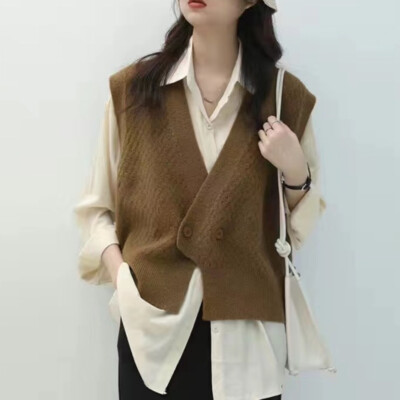 Women Cropped Knitted Vest Sweater Waistcoat Jumper Sleeveless V-neck Loose  | eBay