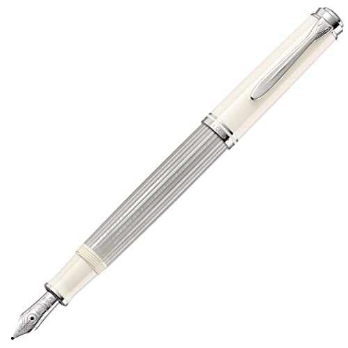 Pelikan Fountain Pen F Fine Nib Souveraen Silver White M405