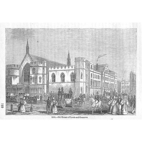 LONDON Old Houses of Lords and Commons - Antique Print 1845