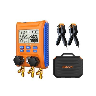 Digital Manifold Gauge - 2-Way Valve, w/ Thermometer Clamps, for HVAC Systems