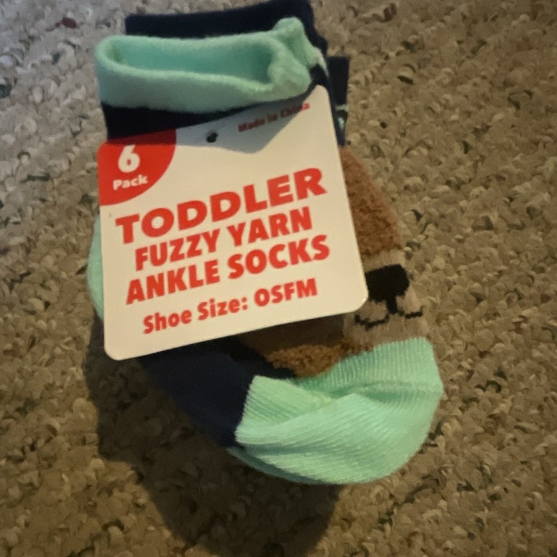 Toddler Ankle Socks 6-Pair Multipack OSFM Blue Green Brown Animal Print