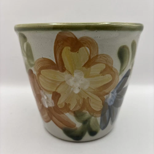 Vtg Louisville Stoneware Pottery Planter Hand Painted Flower Kentucky USA