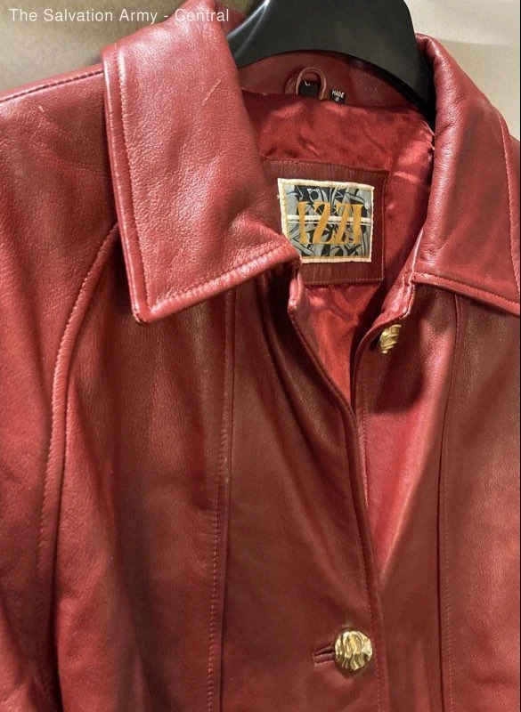 Izzi Womens Red Leather Pockets Long Sleeve Collared Button Front Coat Size L - Image 3 of 4