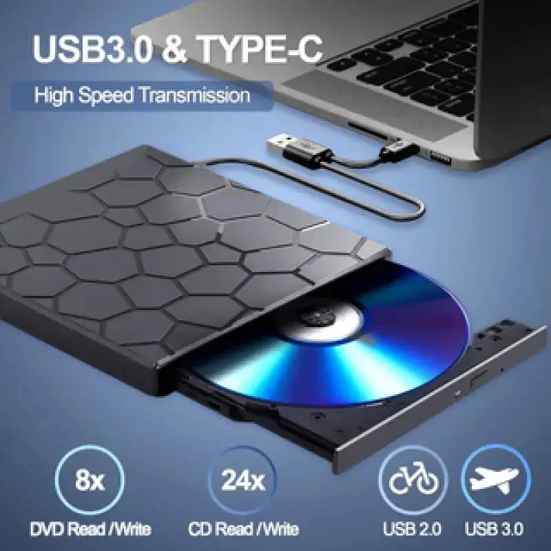 7 Port External DVD Drive CD RW USB 3.0 Writer Burner Player Black Laptop PC NEW - Image 3 of 3