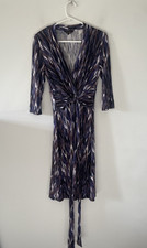 Phase Eight Ladies Navy Blue Jersey Dress Size 10 V Neck Knot 3/4 Sleeve Casual