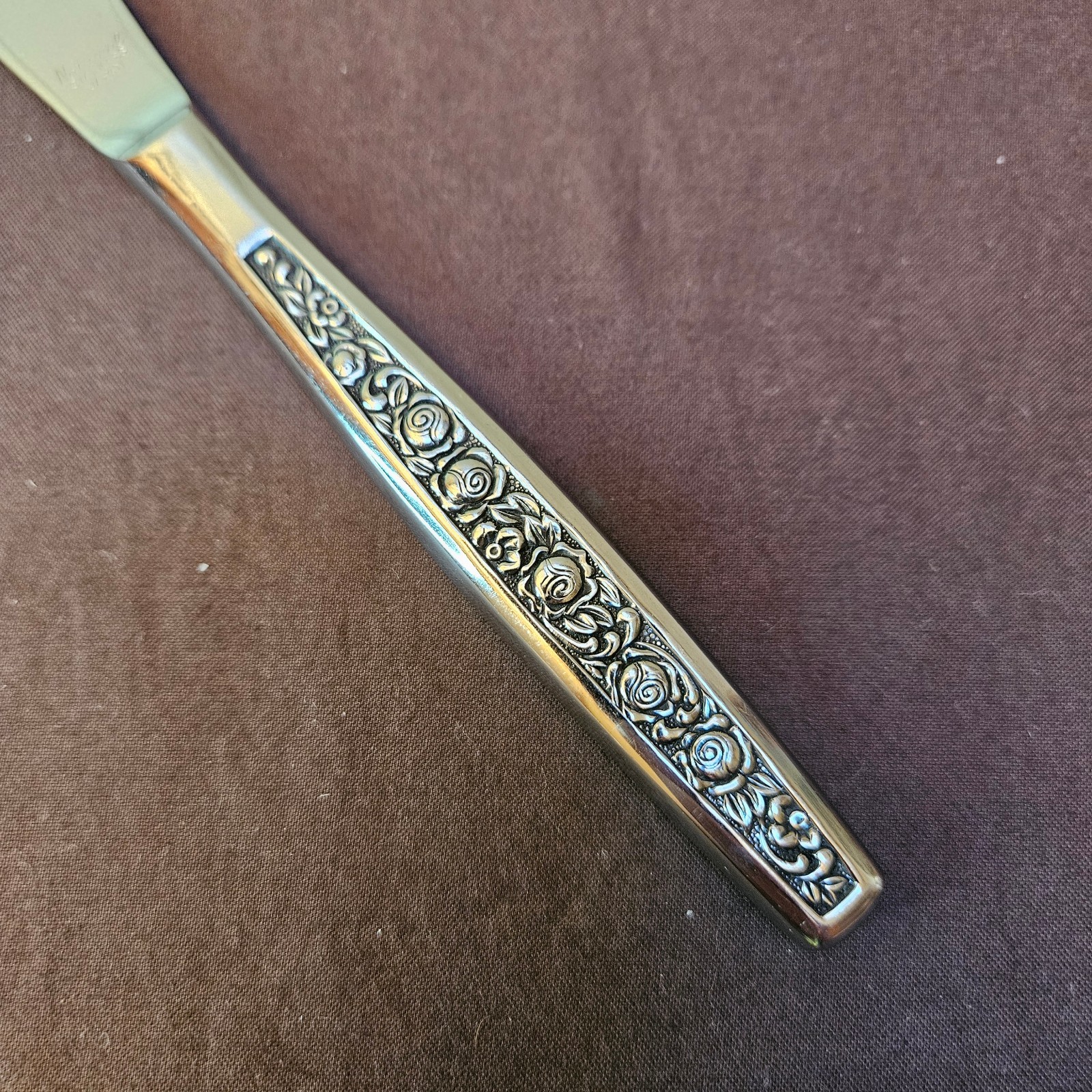 Vtg National Stainless ANTIQUA Glossy Flatware 8 ¼” Dinner Knife Lot of 4 Knives