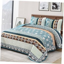 Boho Quilt Set Size Spring Summer Patchwork Bedspreads Bedding Set Queen Blue
