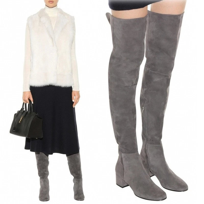 Botas Occident Runway para mujer de gamuza sintética sobre la rodilla 4 cm tacón grueso 35-43 Foto 2 de 4