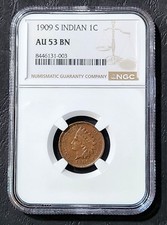 1909-s Indian Head Cent 1c Ngc Au53 San Francisco Key Date Low Mintage