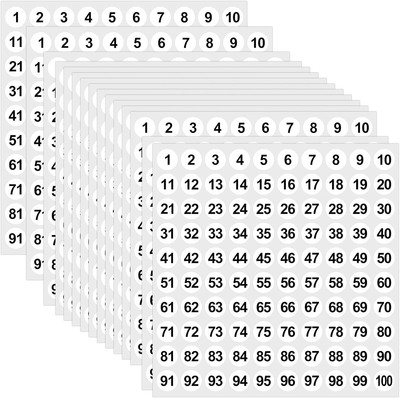 50 Sheets 1 to 100 Vinyl Consecutive Number Stickers Small Round Labels 