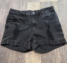 KanCan Black Distressed Cuffed Denim Jean Mid Rise Shorts Women  s Size 7/27