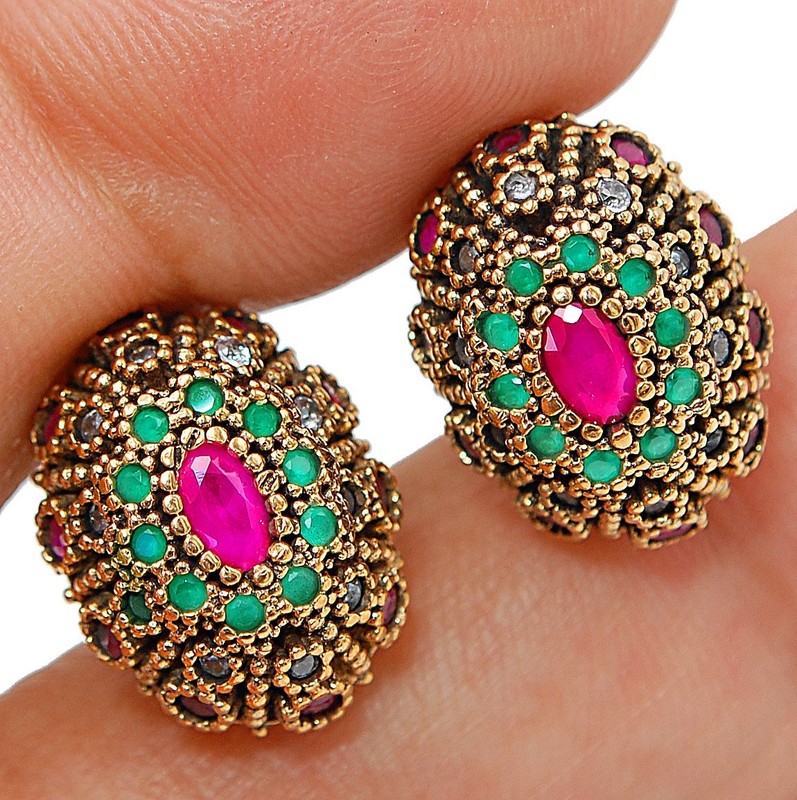 Ottoman 2CT Heat Treated Rubellite Tourmaline 925 Sterling Silver Earrings TE250