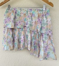 LoveShackFancy Pastel Floral Ruffle Mini Skirt Medium Tiered Spring Tea Garden