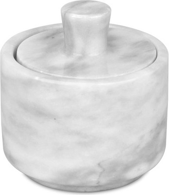 Marble Salt Cellar with Lid, White Stone Salt or Pepper Bowl Box Container Jar