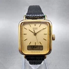 Seiko Watch Women 21mm Analog Digital Gold Tone Rectangle Champagne Dial New Bat