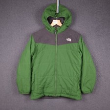 THE NORTH FACE Jacket Boys L 14  16 Years Green Reversible Puffer Fleece Hooded